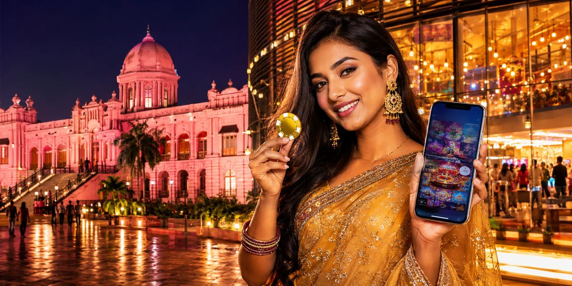 ঢাকার রাতে মোবাইল ক্যাসিনো অ্যাপ ব্যবহারের দৃশ্য